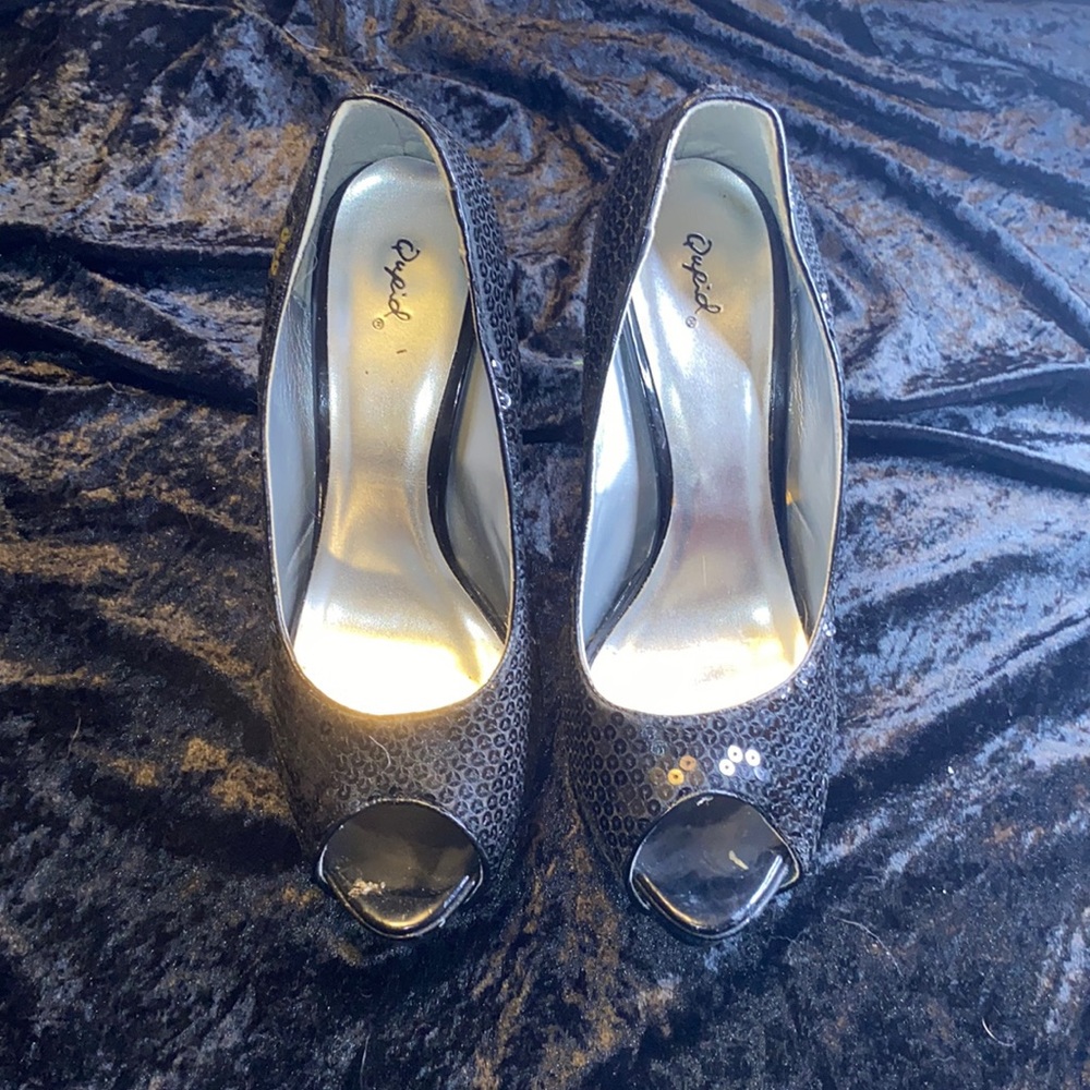 Black sequin heels